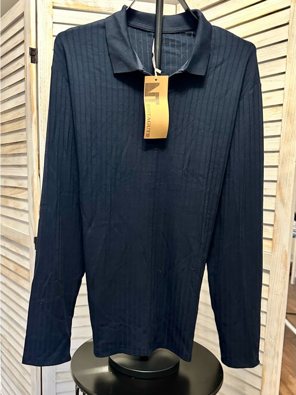 NWT Men's Nitagut Layering Trendy Classic Long Sleeve Polo Tee - Navy